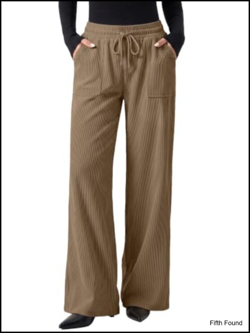 Corduroy Wide Leg Pants High Waisted Elastic Drawstring Trousers